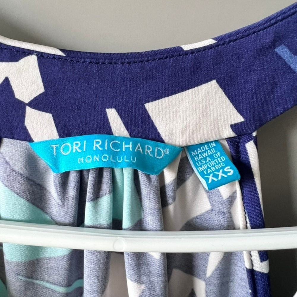 Tori Richard Hawaiian Womens XXS Blue Geometric Ruffle Tropical Tank Top Aloha - Picture 5 of 9